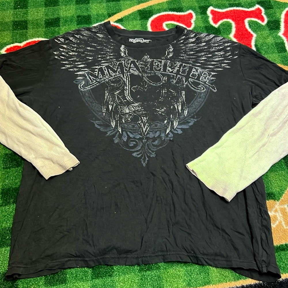 MMA Elite Mens 2XL T Shirt Long Sleeve Waffle Knit Sleeves Black